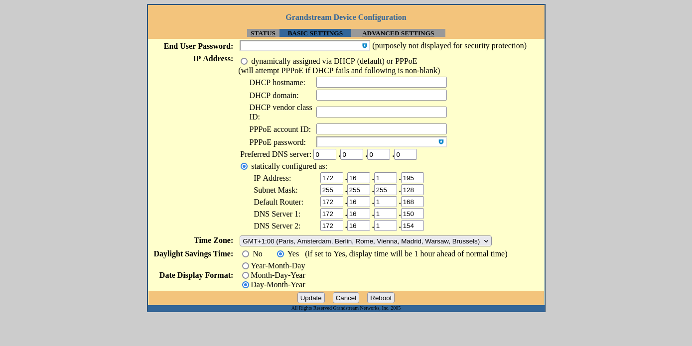 Konfigurationsdaten im Screenshot Konfigurationsdaten im Screenshot